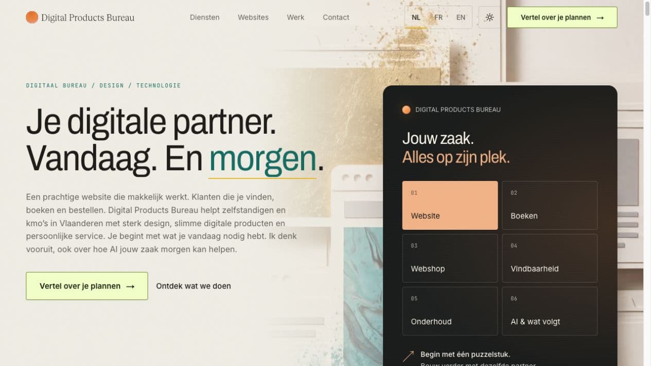Aktuelle belgische Website von Digital Products Bureau auf Niederländisch